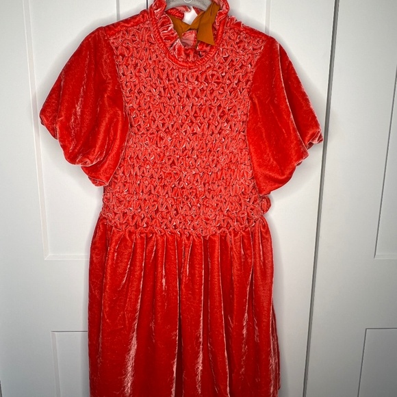 Free People Tangerine Gum Drop Open Back Velvet Mini Dress Women's Size Medium - Picture 2 of 8